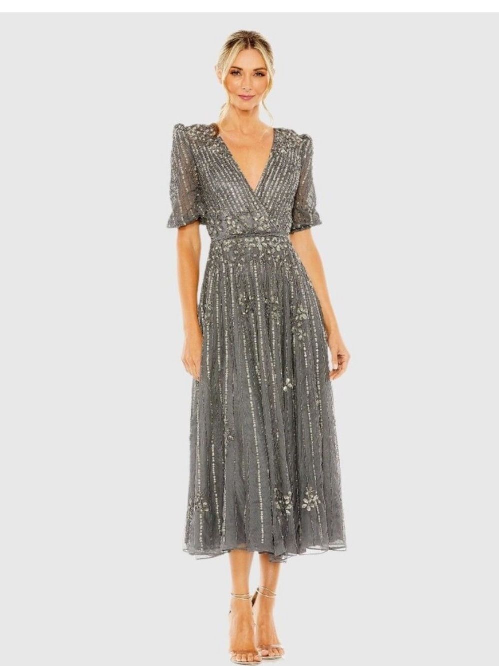 MAC DUGGAL 5995 NWT Puff Quarter Length Sleeve V-Neck Dress size 4